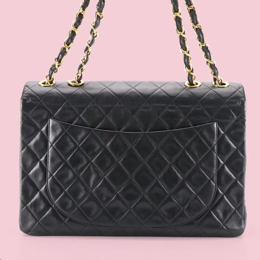 Chanel Black Vintage Classic Jumbo XL Maxi Flap Shoulder Bag